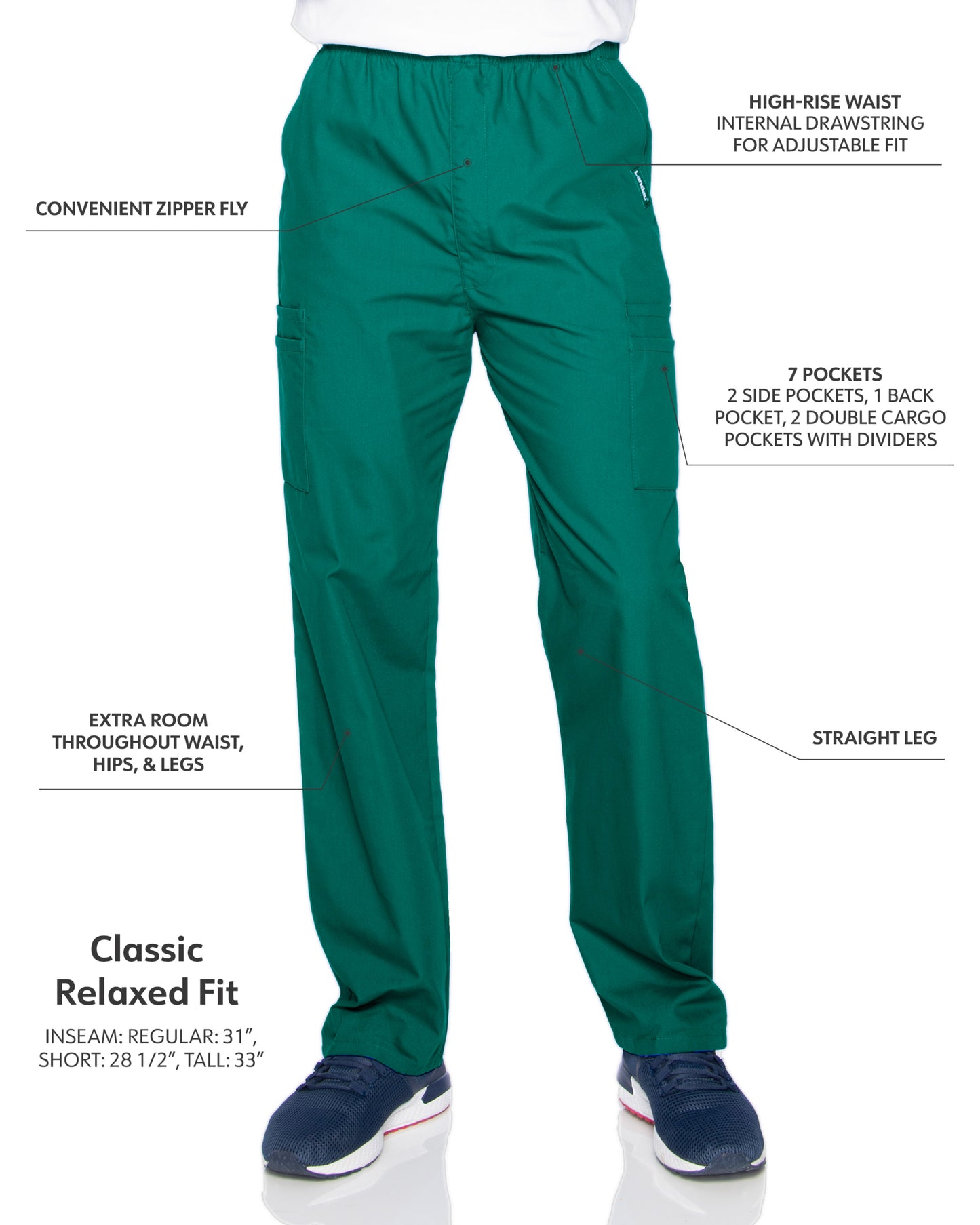 Men's 7-Pocket High-Rise Elastic Waist Cargo Scrub Pant