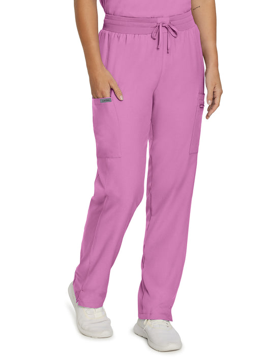 Women's 7-Pocket Mid-Rise Rib-Knit Elastic Waist Cargo Scrub Pant