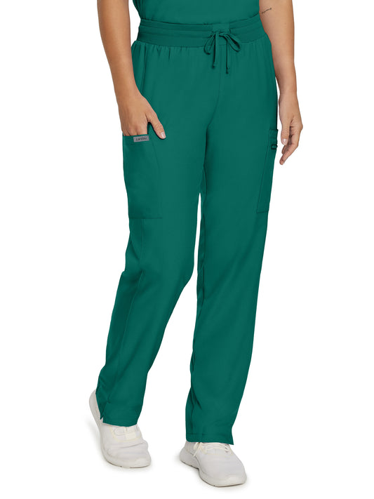 Women's 7-Pocket Mid-Rise Rib-Knit Elastic Waist Cargo Scrub Pant