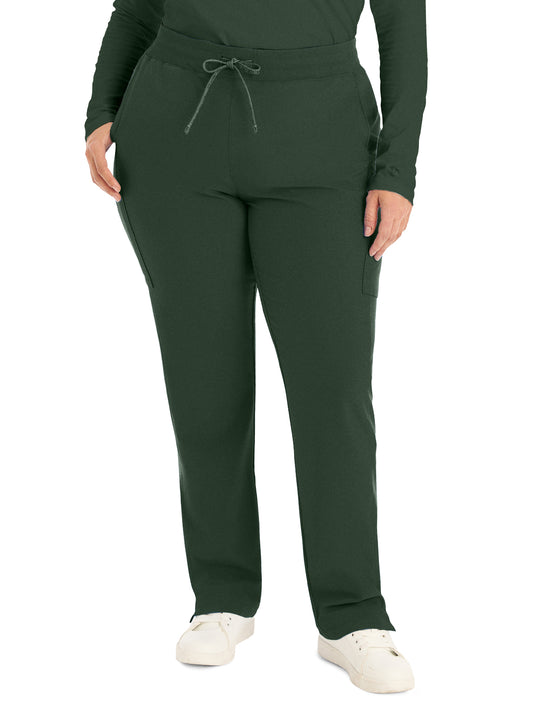 Women's 7-Pocket Mid-Rise Rib-Knit Elastic Waist Cargo Scrub Pant