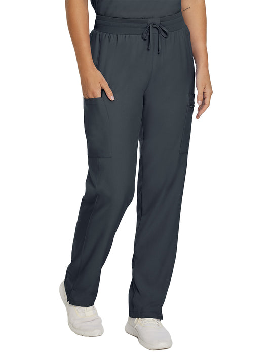 Women's 7-Pocket Mid-Rise Rib-Knit Elastic Waist Cargo Scrub Pant