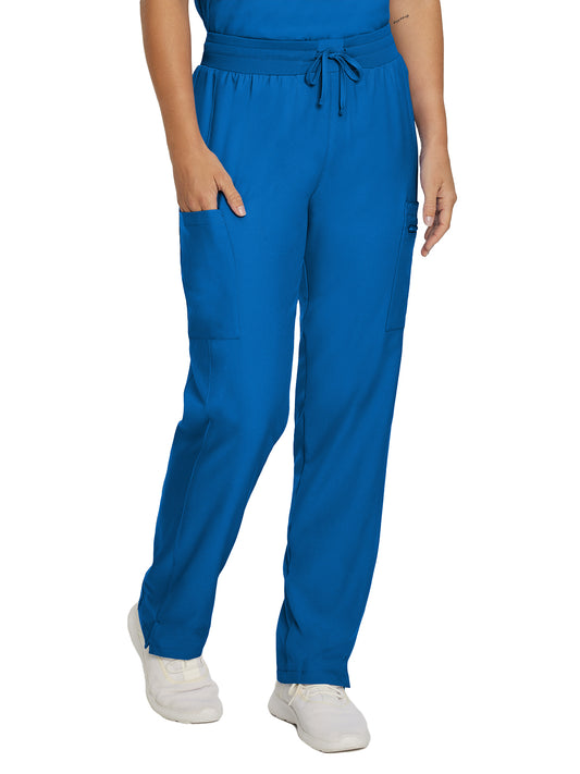 Women's 7-Pocket Mid-Rise Rib-Knit Elastic Waist Cargo Scrub Pant