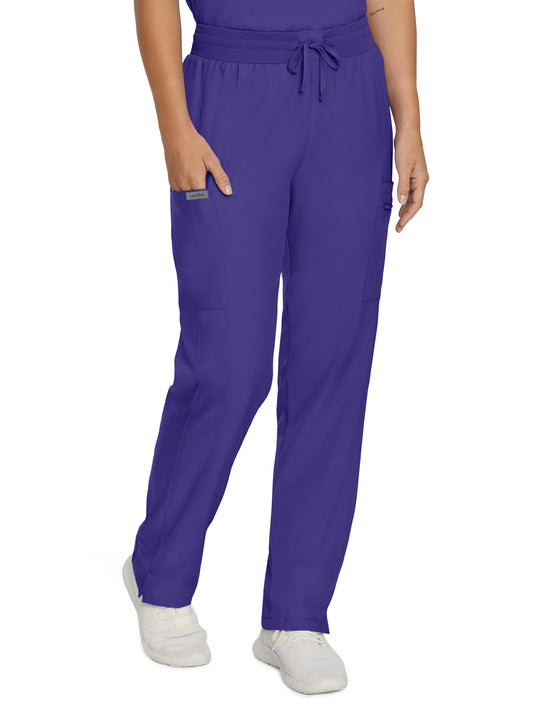 Women's 7-Pocket Mid-Rise Rib-Knit Elastic Waist Cargo Scrub Pant