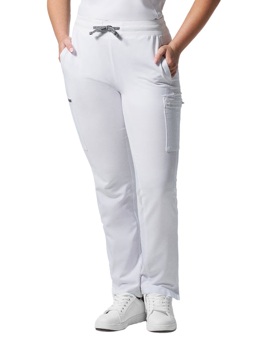 Women's 7-Pocket Mid-Rise Rib-Knit Elastic Waist Cargo Scrub Pant