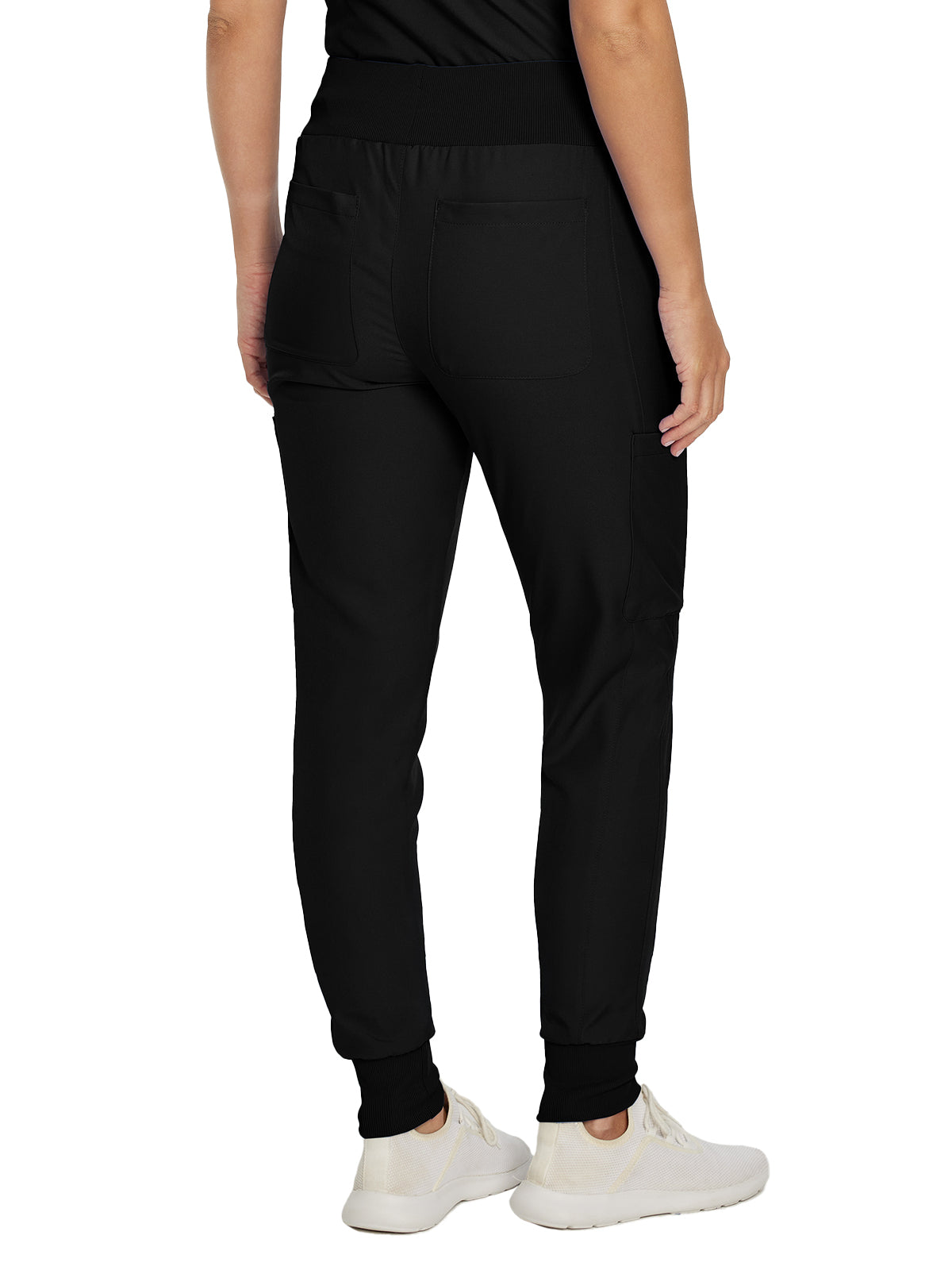 Women's 7-Pocket Mid-Rise Rib-Knit Elastic Waist Cargo Scrub Pant