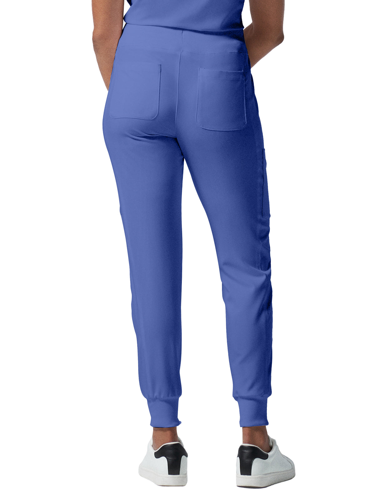 Women's 7-Pocket Mid-Rise Rib-Knit Elastic Waist Cargo Scrub Pant