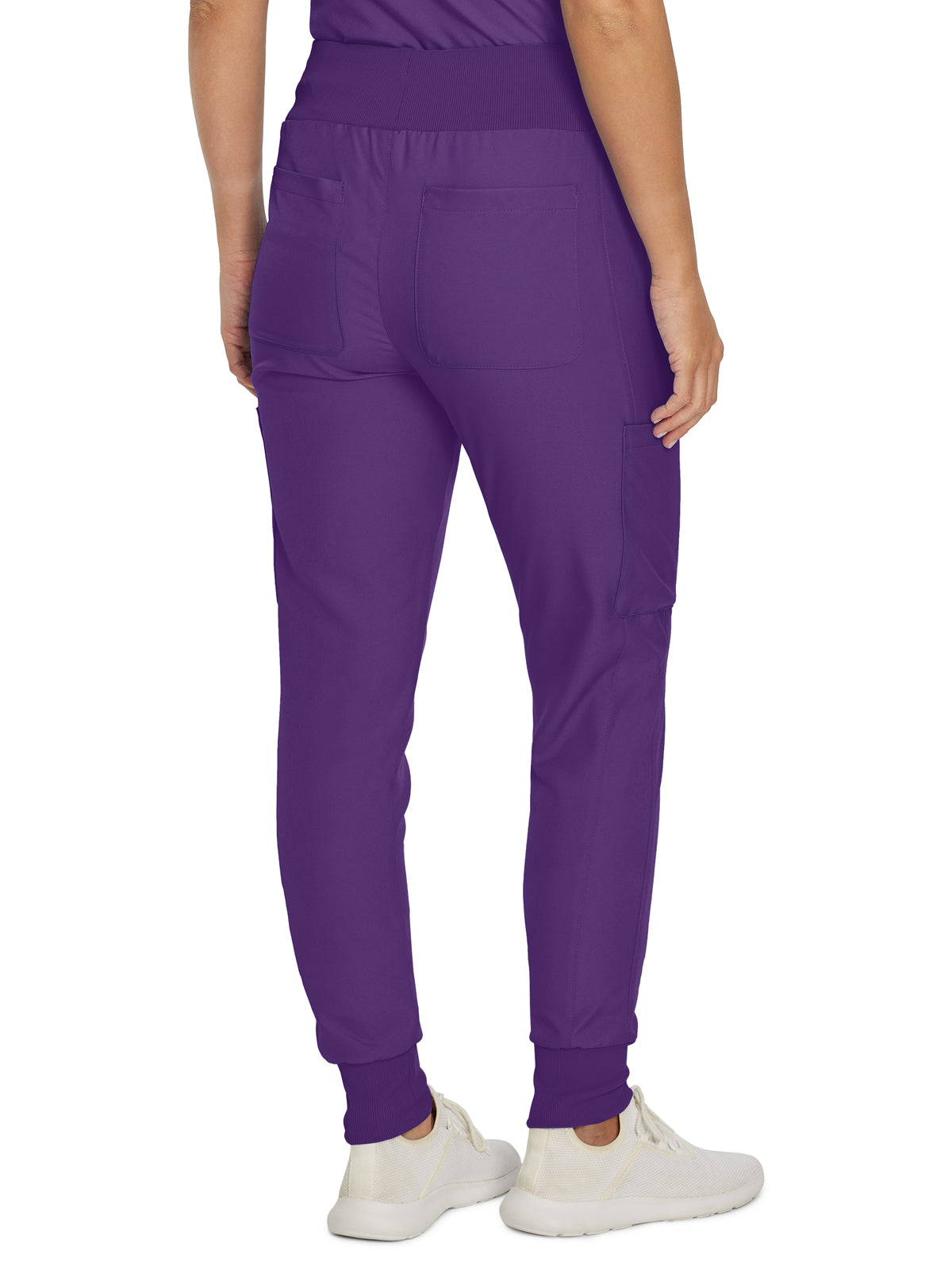 Women's 7-Pocket Mid-Rise Rib-Knit Elastic Waist Cargo Scrub Pant