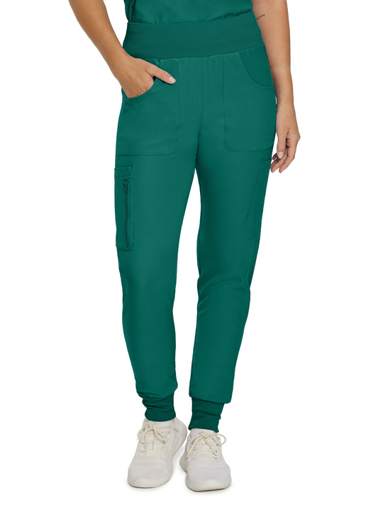 Women's 7-Pocket Mid-Rise Rib-Knit Elastic Waist Cargo Scrub Pant