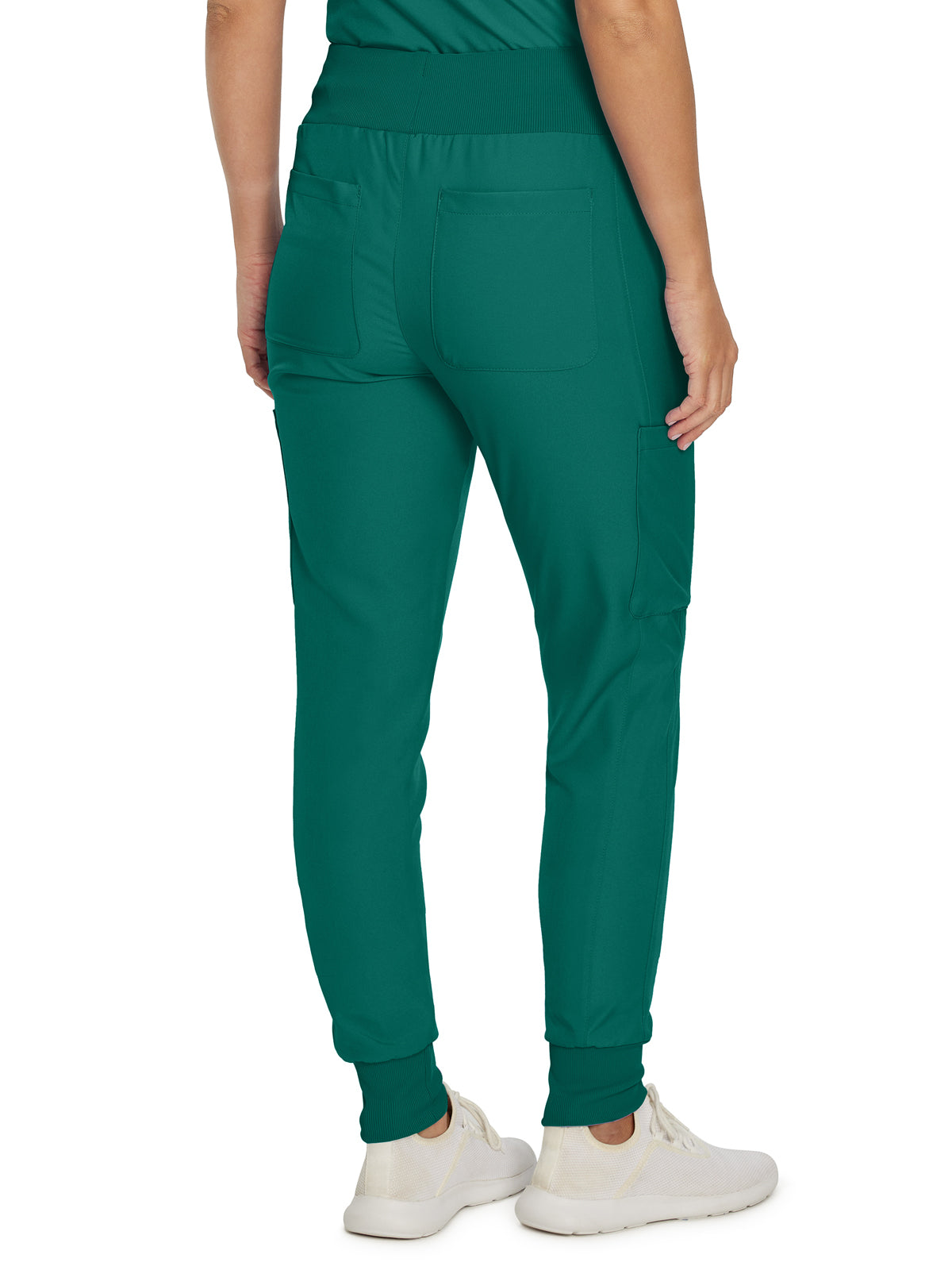 Women's 7-Pocket Mid-Rise Rib-Knit Elastic Waist Cargo Scrub Pant