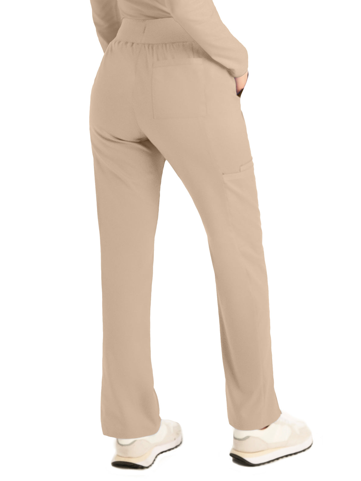 Women's 5-Pocket Mid-Rise Rib-Knit Elastic Waist Straight Leg Scrub Pant