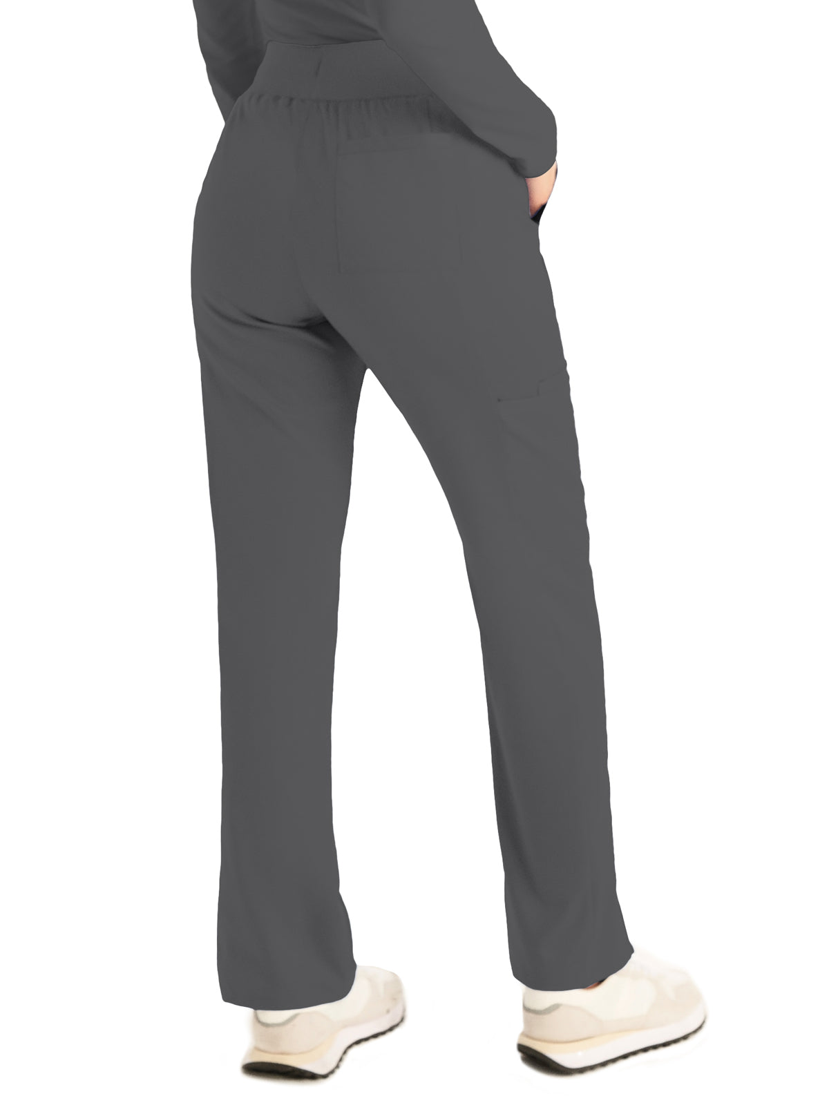 Women's 5-Pocket Mid-Rise Rib-Knit Elastic Waist Straight Leg Scrub Pant