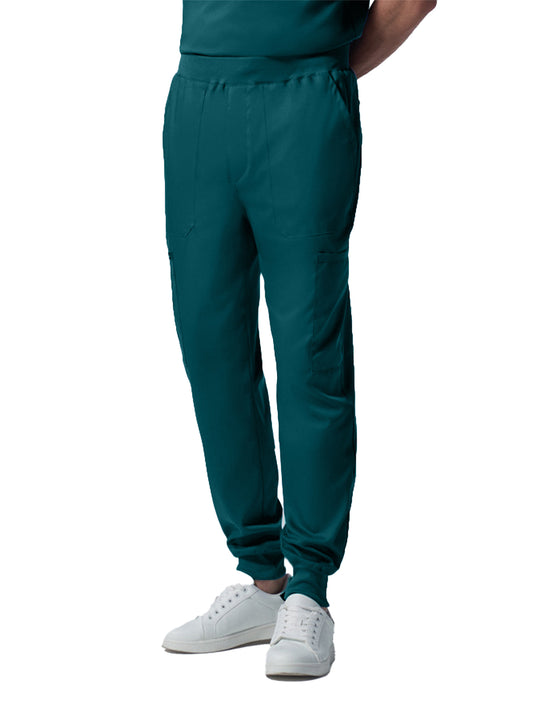 Men's 7-Pocket Mid-Rise Rib-Knit Elastic Waist Jogger Scrub Pant