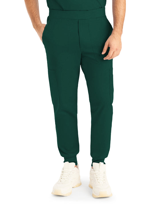 Men's 7-Pocket Mid-Rise Rib-Knit Elastic Waist Jogger Scrub Pant