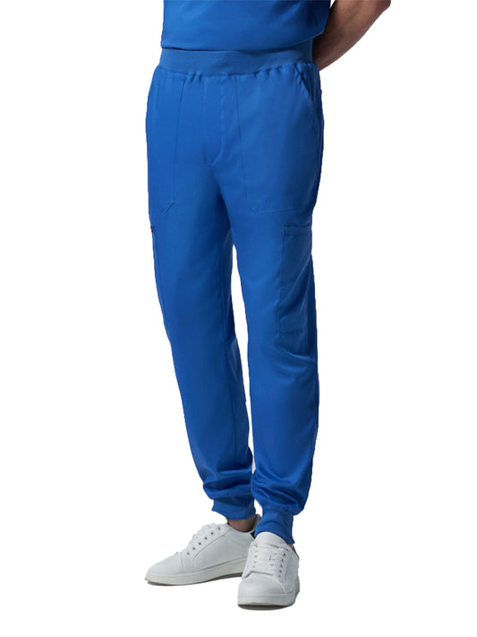 Men's 7-Pocket Mid-Rise Rib-Knit Elastic Waist Jogger Scrub Pant