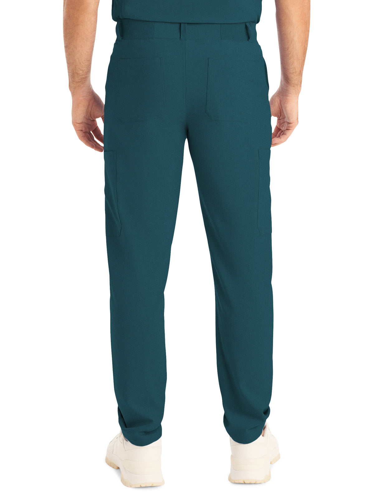 Men's 8-Pocket Mid-Rise Rib-Knit Elastic Waist Cargo Scrub Pant