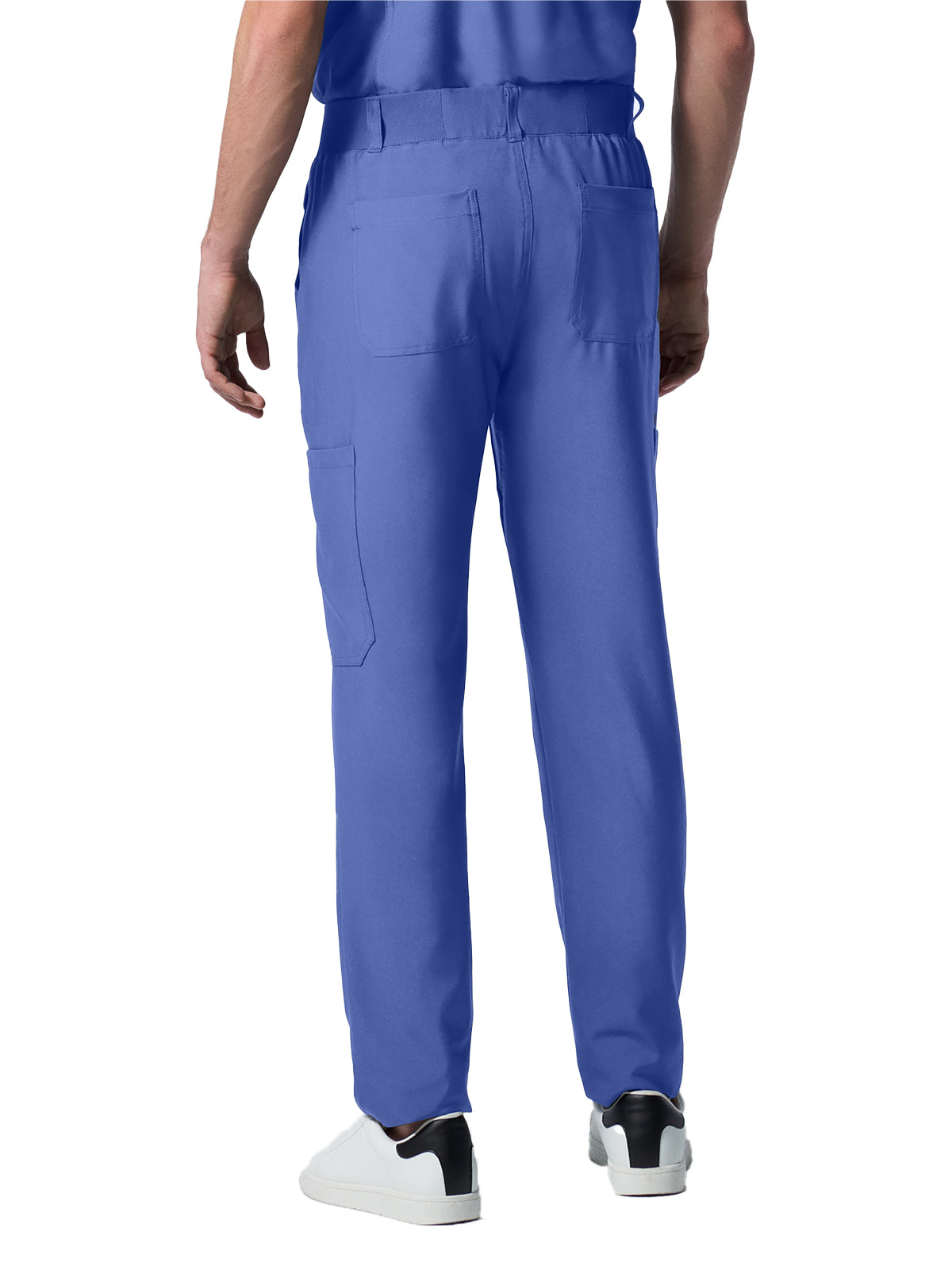 Men's 8-Pocket Mid-Rise Rib-Knit Elastic Waist Cargo Scrub Pant