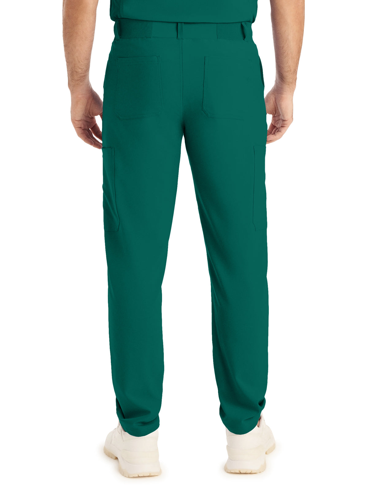 Men's 8-Pocket Mid-Rise Rib-Knit Elastic Waist Cargo Scrub Pant