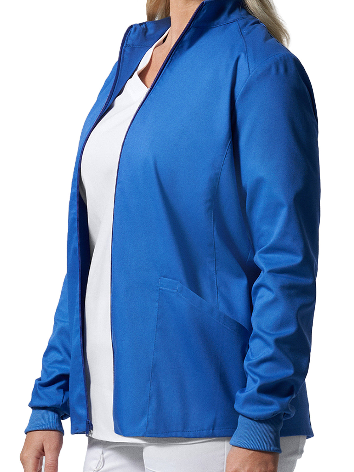 Women's 3-Pocket Mock Neck Zip-Front Scrub Jacket