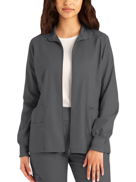 Women's 3-Pocket Mock Neck Zip-Front Scrub Jacket