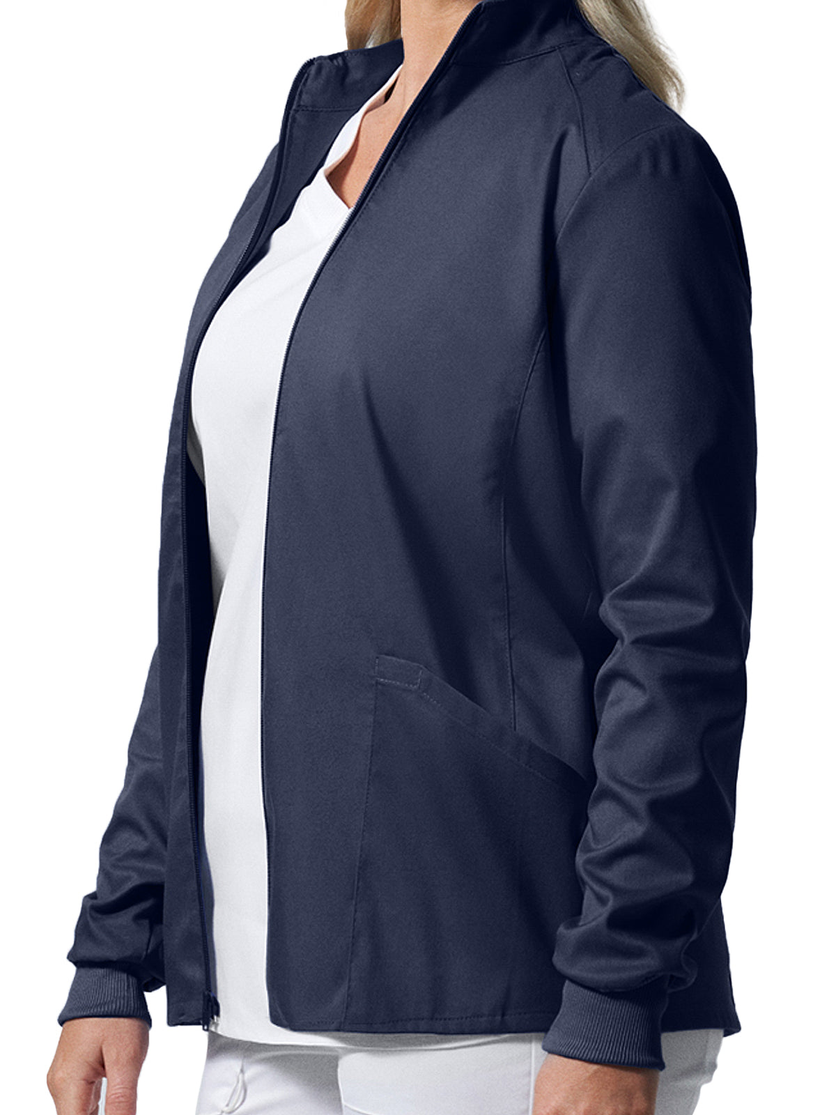 Women's 3-Pocket Mock Neck Zip-Front Scrub Jacket