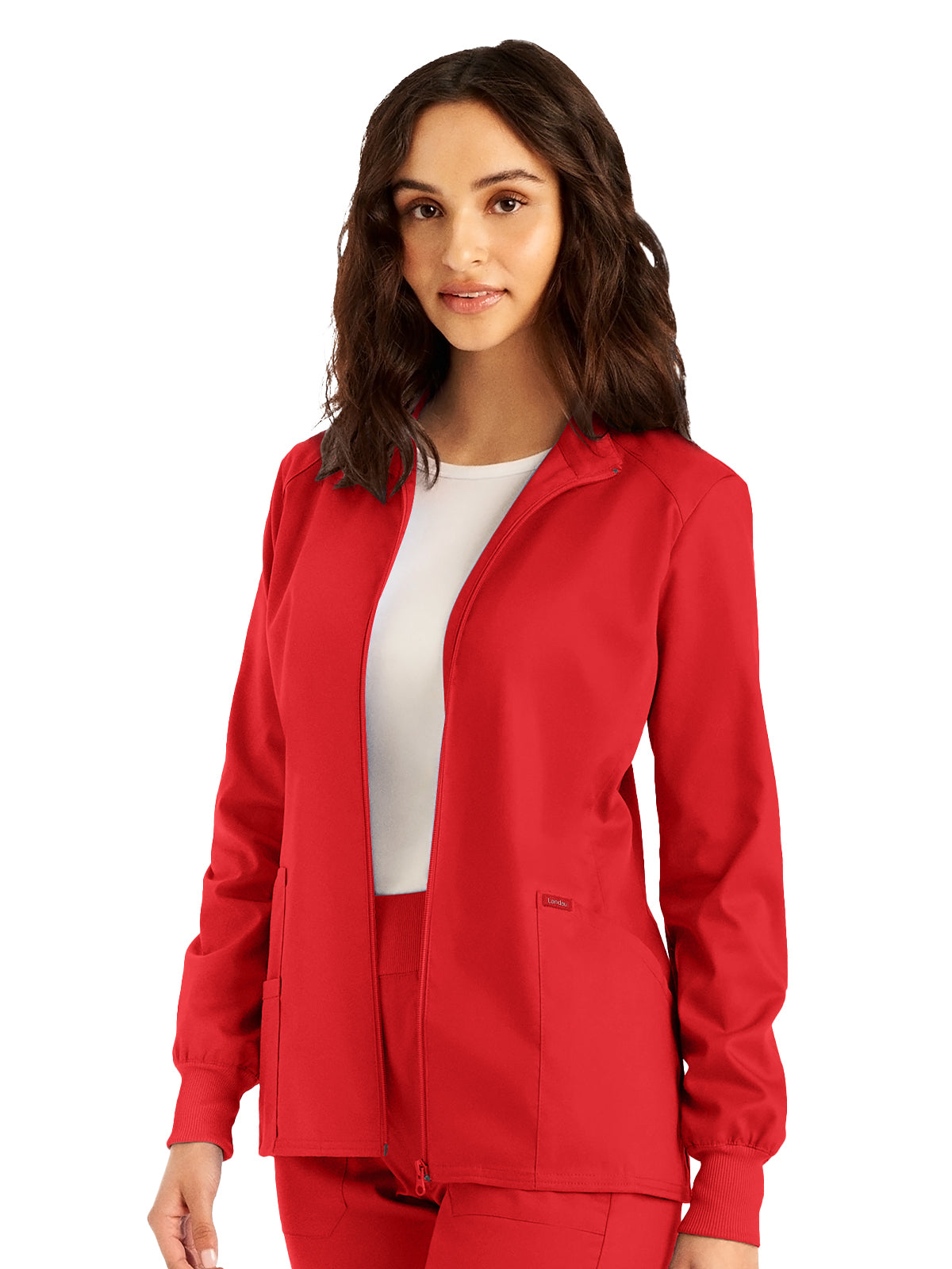 Women's 3-Pocket Mock Neck Zip-Front Scrub Jacket