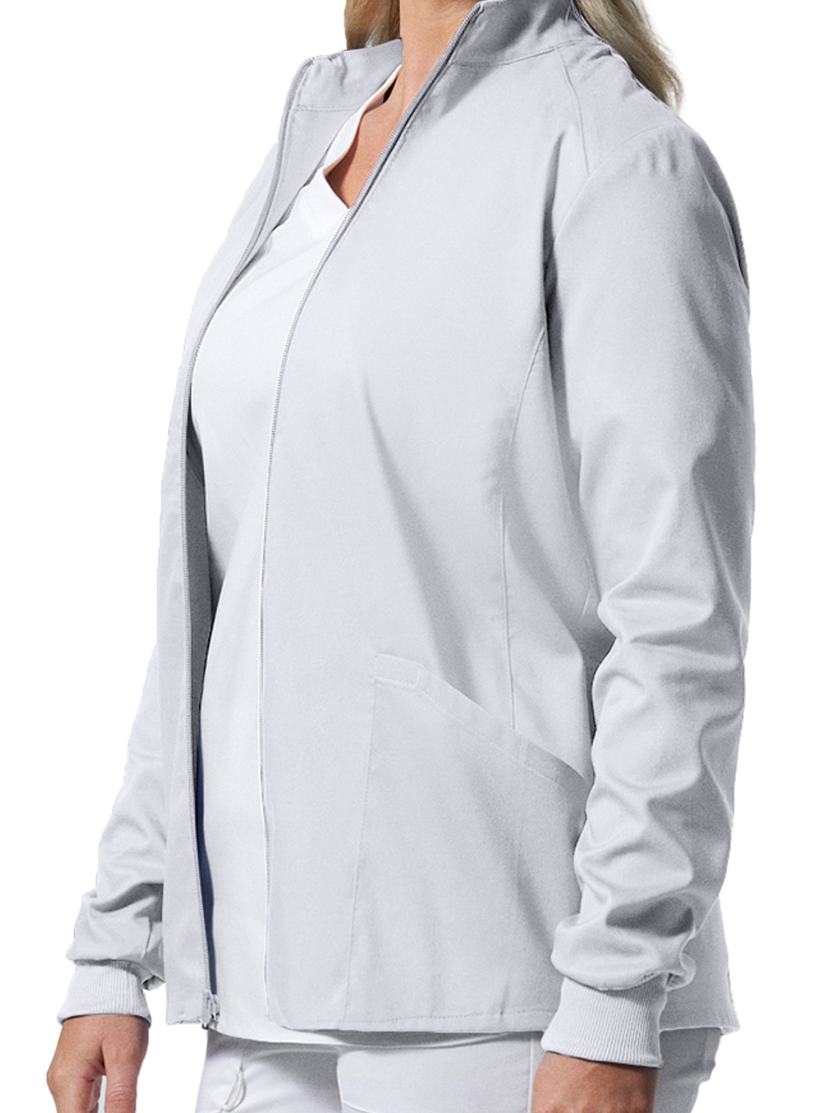 Women's 3-Pocket Mock Neck Zip-Front Scrub Jacket