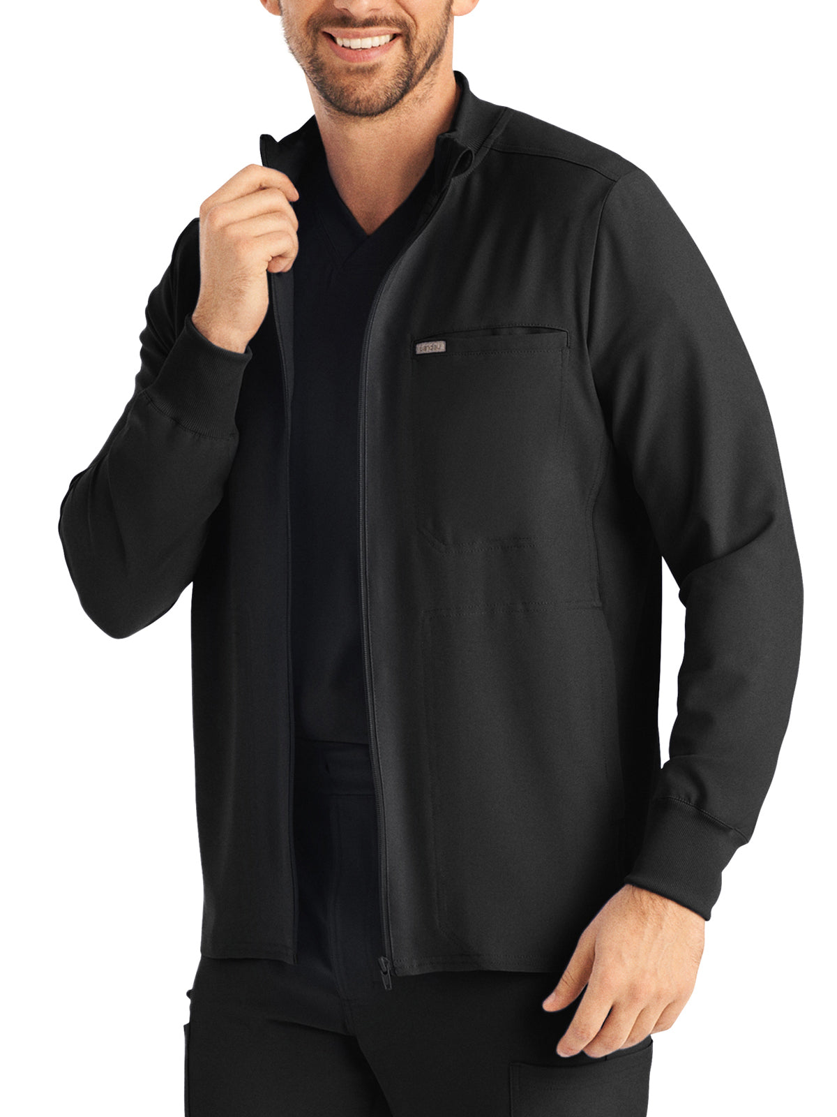 Men's 3-Pocket Mock-Neck Zip-Front Scrub Jacket