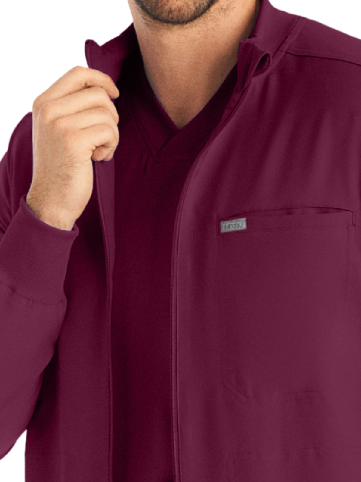 Men's 3-Pocket Mock-Neck Zip-Front Scrub Jacket