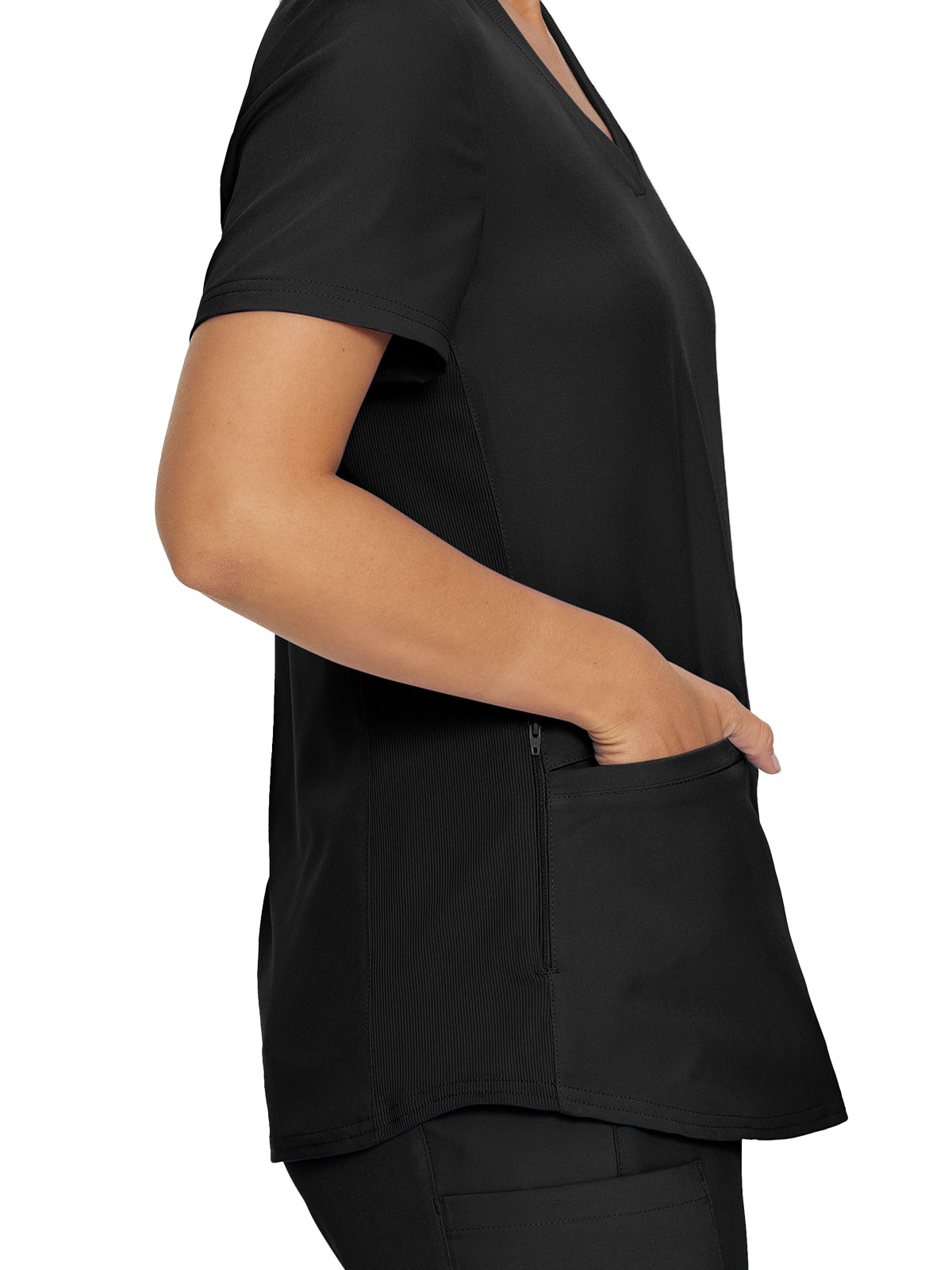 Women's 3-Pocket Rib-Knit Neckline V-Neck Scrub Top