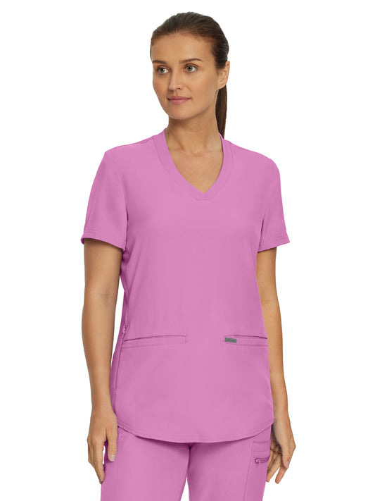 Women's 3-Pocket Rib-Knit Neckline V-Neck Scrub Top