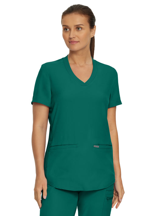 Women's 3-Pocket Rib-Knit Neckline V-Neck Scrub Top