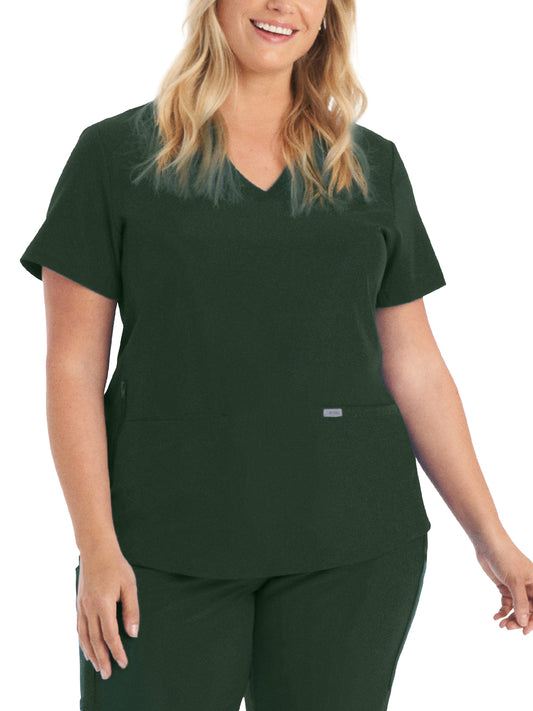 Women's 3-Pocket Rib-Knit Neckline V-Neck Scrub Top