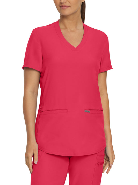 Women's 3-Pocket Rib-Knit Neckline V-Neck Scrub Top