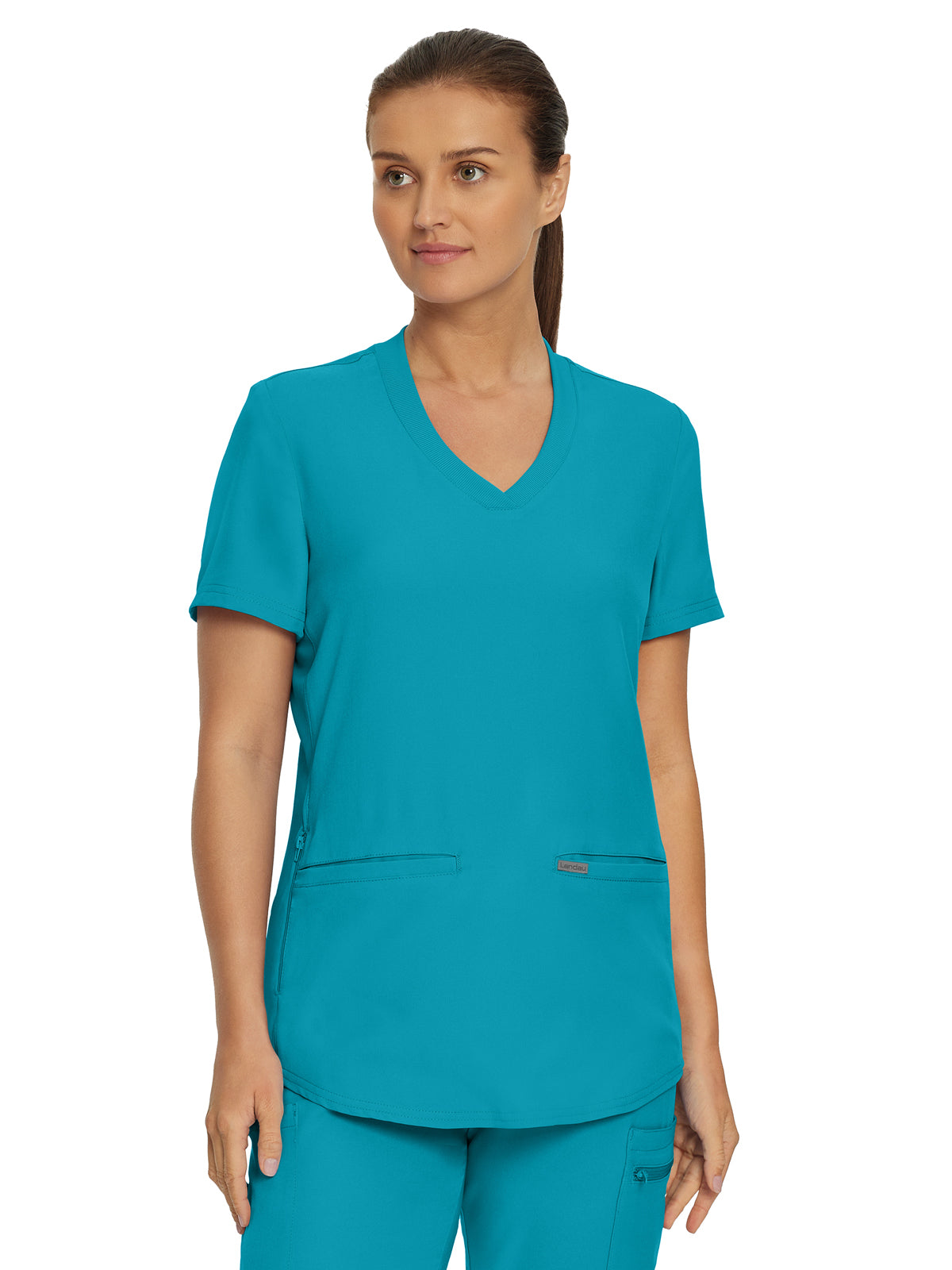 Women's 3-Pocket Rib-Knit Neckline V-Neck Scrub Top