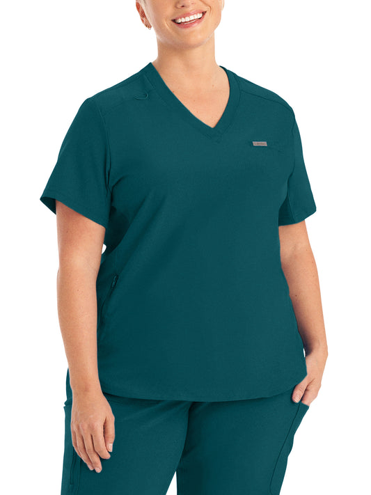 Women's 2-Pocket Shirttail Hemline V-Neck Scrub Top