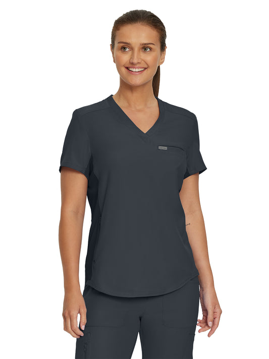 Women's 2-Pocket Shirttail Hemline V-Neck Scrub Top