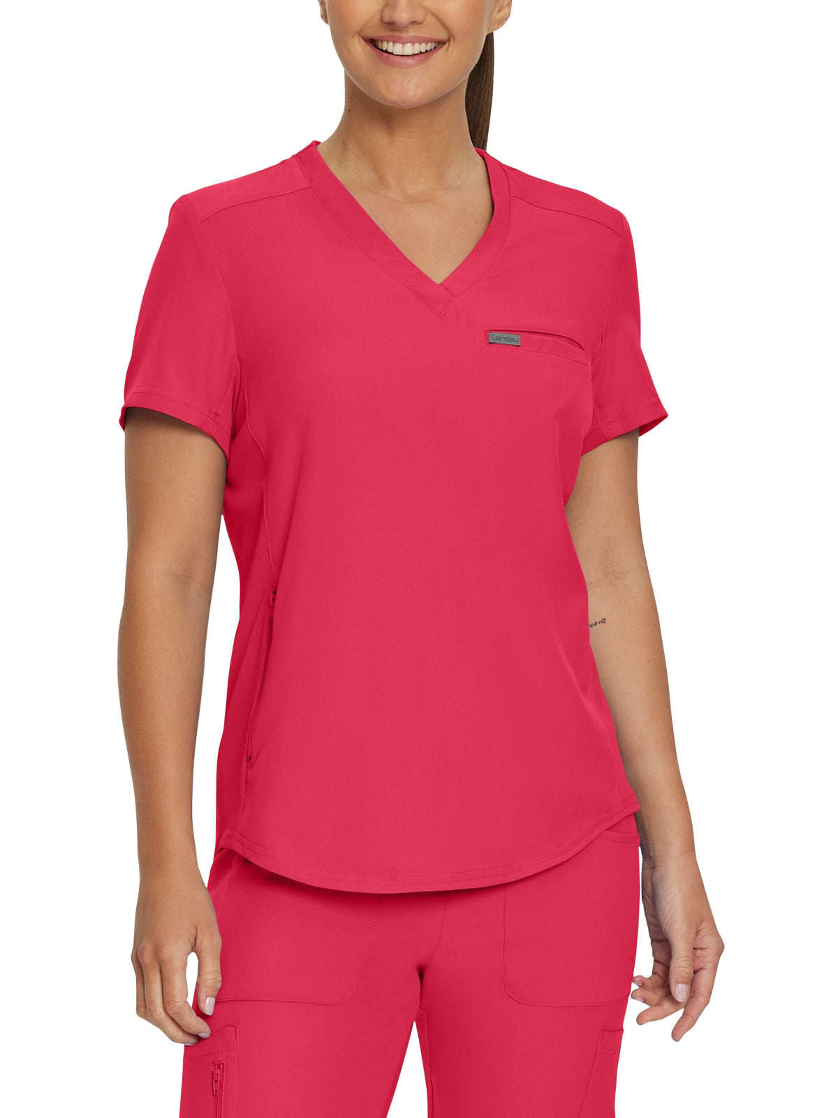 Women's 2-Pocket Shirttail Hemline V-Neck Scrub Top