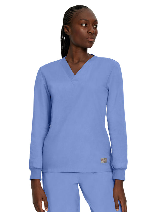 Unisex No-Pocket Crossover V-Neck Long-Sleeve Scrub Top