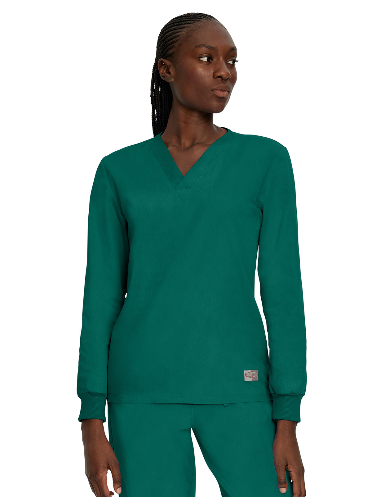 Unisex No-Pocket Crossover V-Neck Long-Sleeve Scrub Top