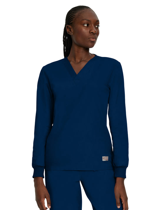 Unisex No-Pocket Crossover V-Neck Long-Sleeve Scrub Top