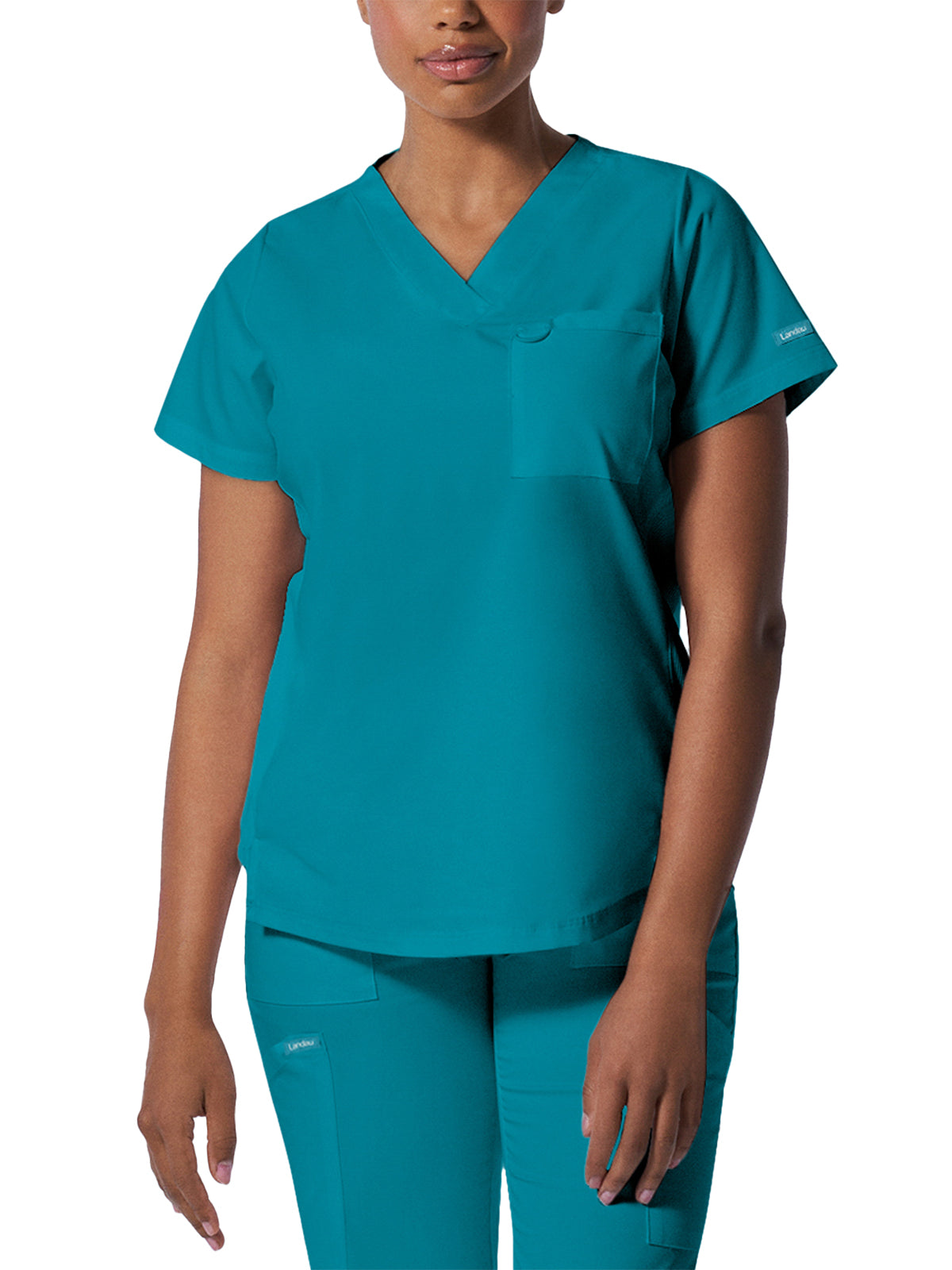 Women's 2-Pocket Back Princess Seamed V-Neck Scrub Top