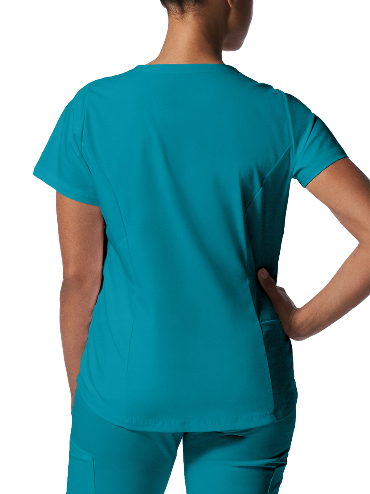 Women's 2-Pocket Back Princess Seamed V-Neck Scrub Top