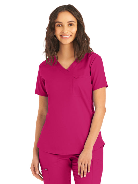 Women's 2-Pocket Back Princess Seamed V-Neck Scrub Top