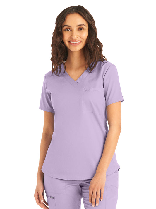 Women's 2-Pocket Back Princess Seamed V-Neck Scrub Top