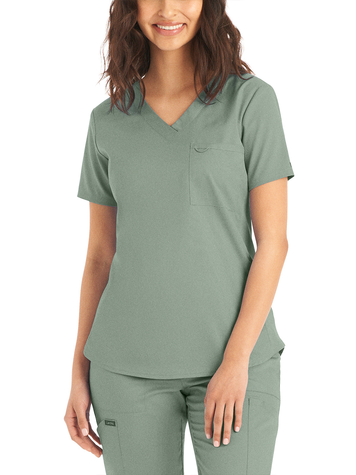 Women's 2-Pocket Back Princess Seamed V-Neck Scrub Top