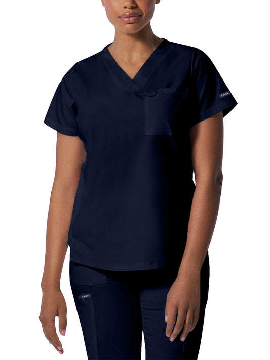 Women's 2-Pocket Back Princess Seamed V-Neck Scrub Top