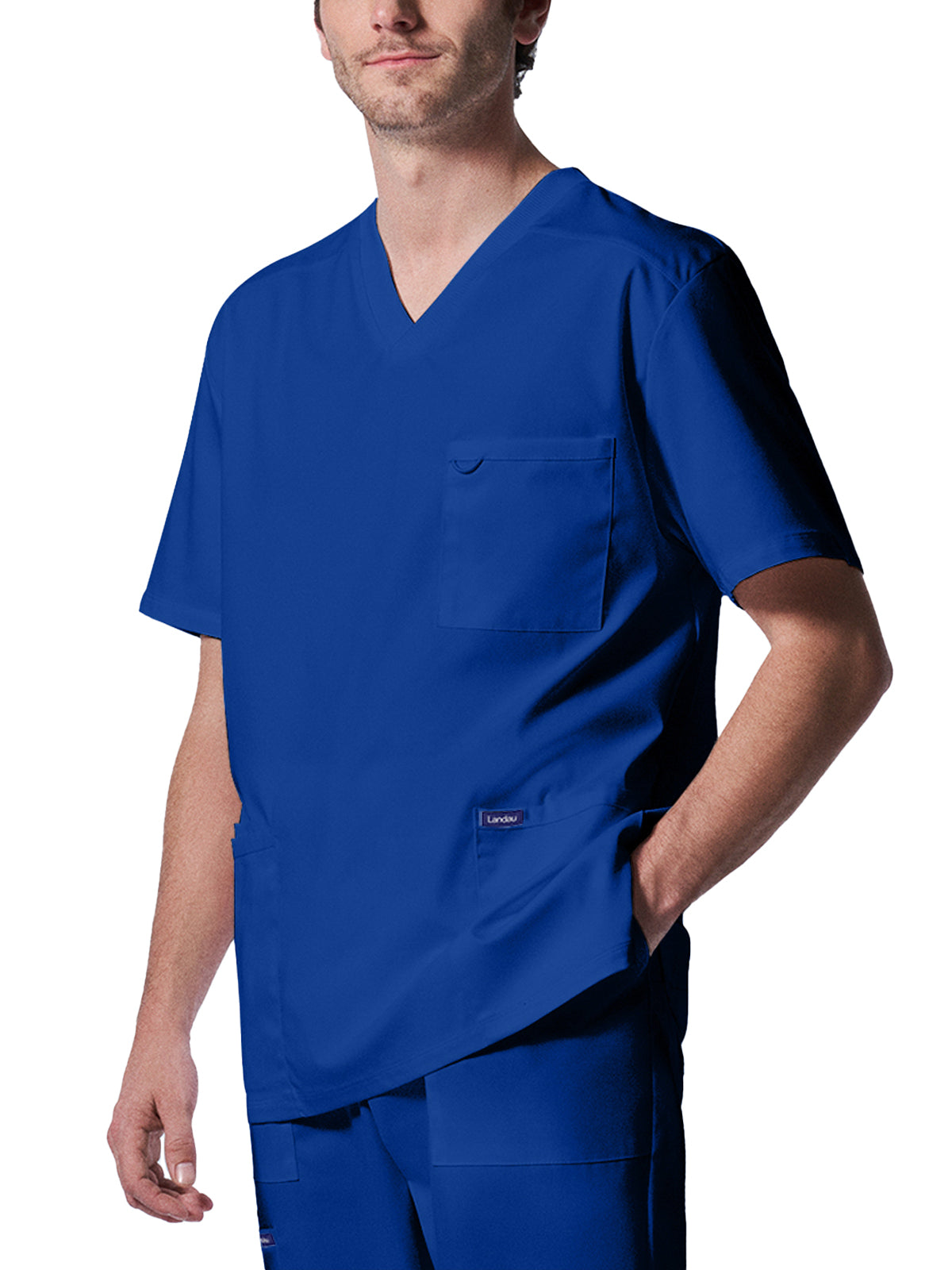 Men's 4-Pocket Back Yoke V-Neck Scrub Top