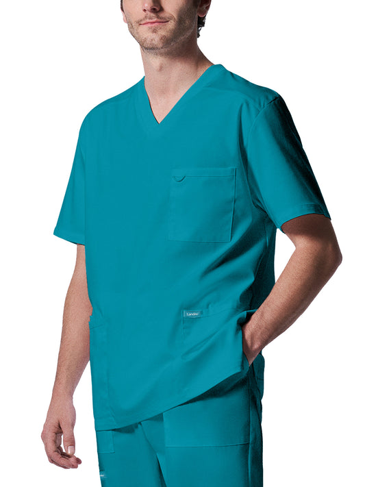 Men's 4-Pocket Back Yoke V-Neck Scrub Top