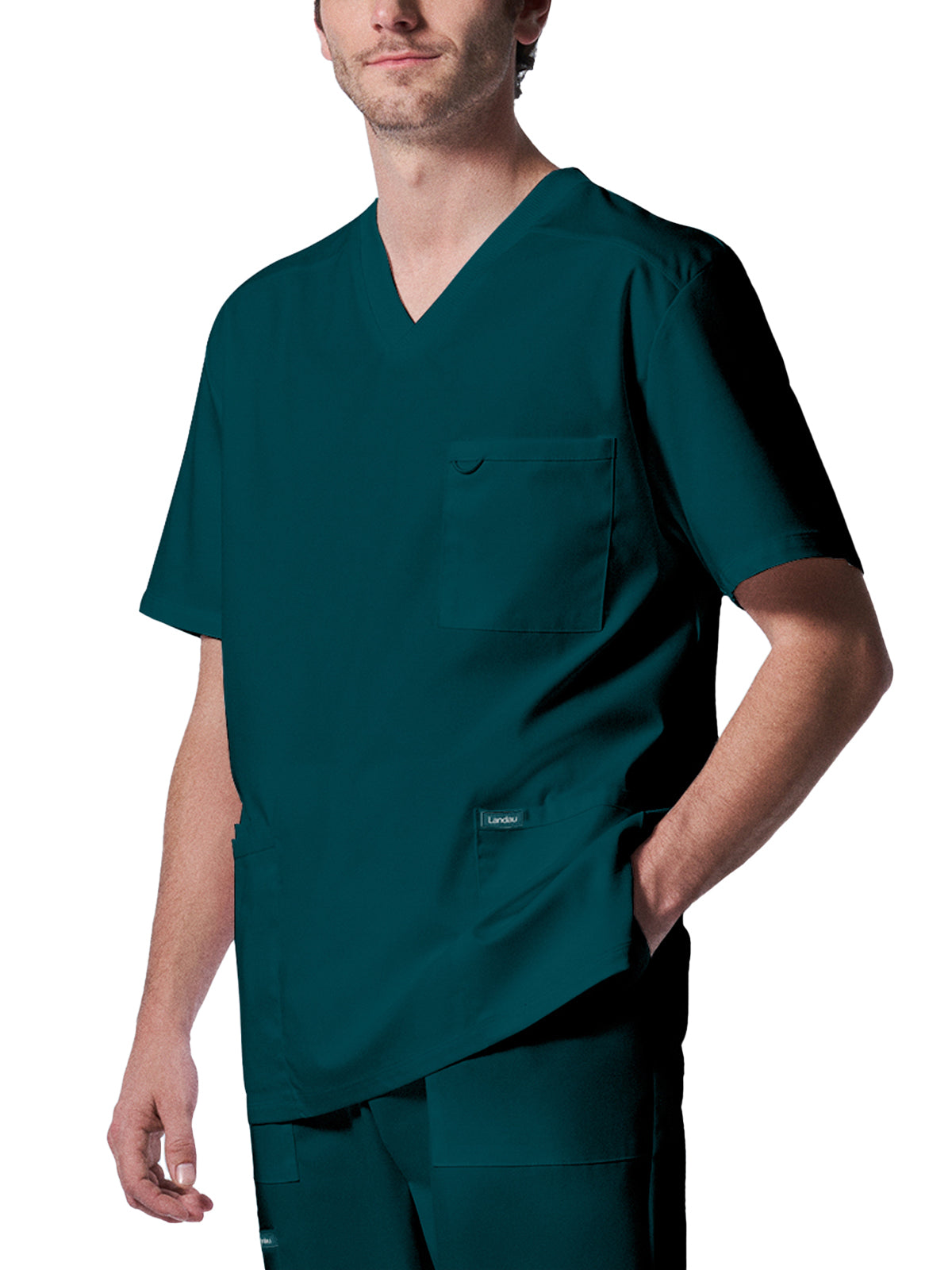 Men's 4-Pocket Back Yoke V-Neck Scrub Top