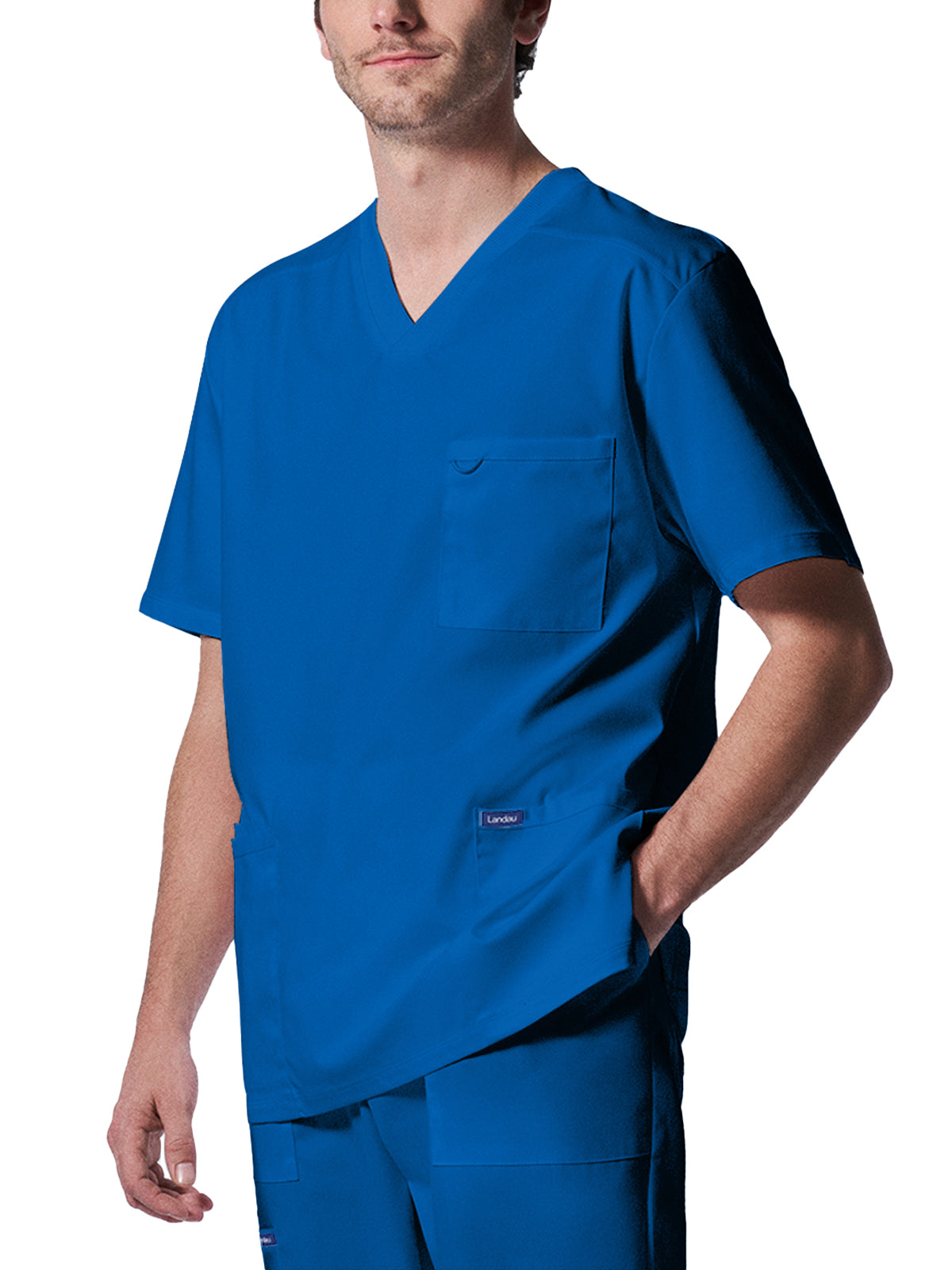 Men's 4-Pocket Back Yoke V-Neck Scrub Top